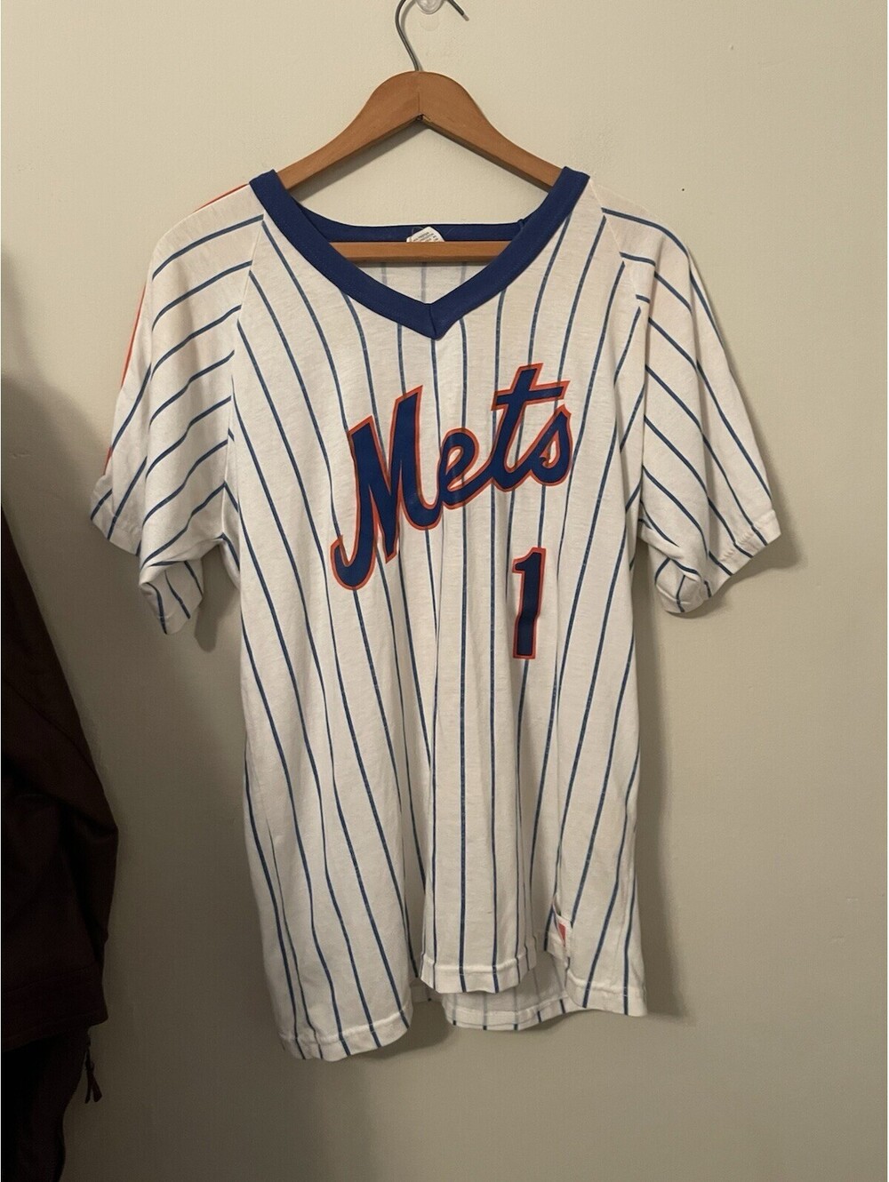 Vintage 80s NY Mets MLB Shirt Baseball Jersey Medium M Greilsamer Sand Knit